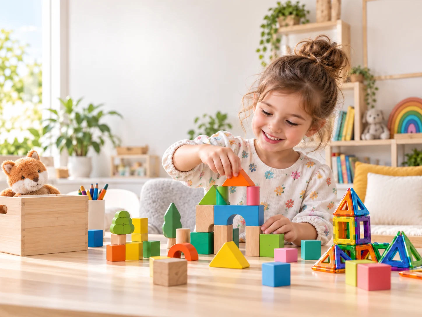 Niña jugando con bloques